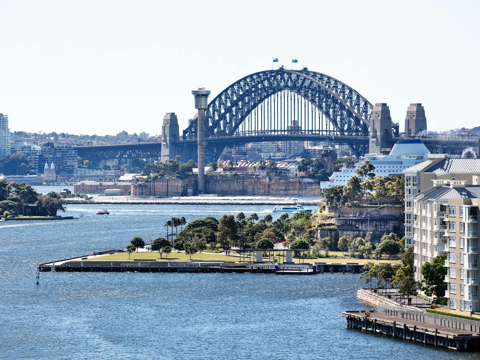 Pyrmont waterfront with the Sydney Harbour Bridge in the background